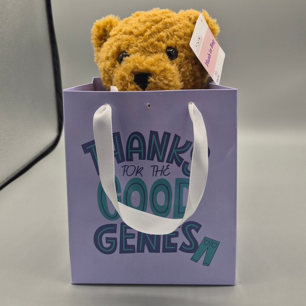 Way To Celebrate Plush Teddy Bear in Bag Thanks For The Good Genes Brown Navy